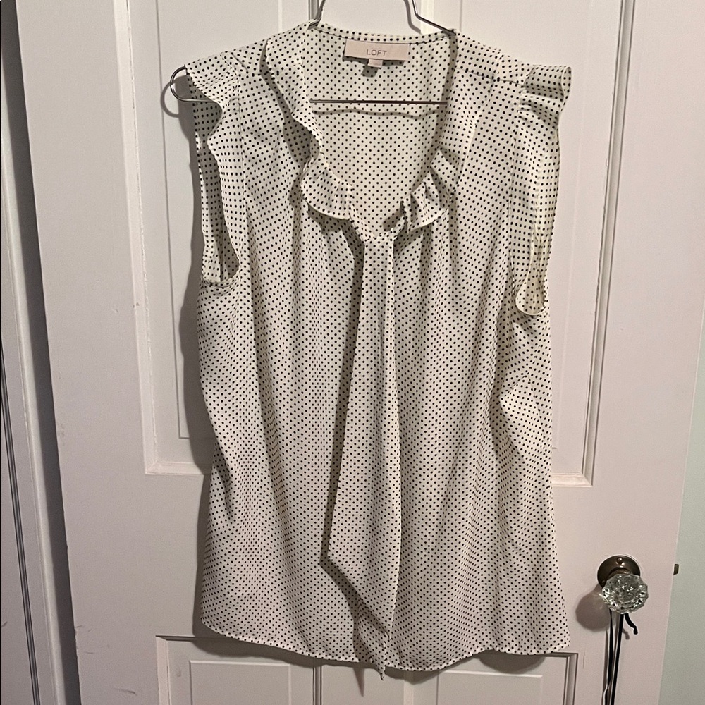 LOFT Cream and Black Polka Dot Blouse